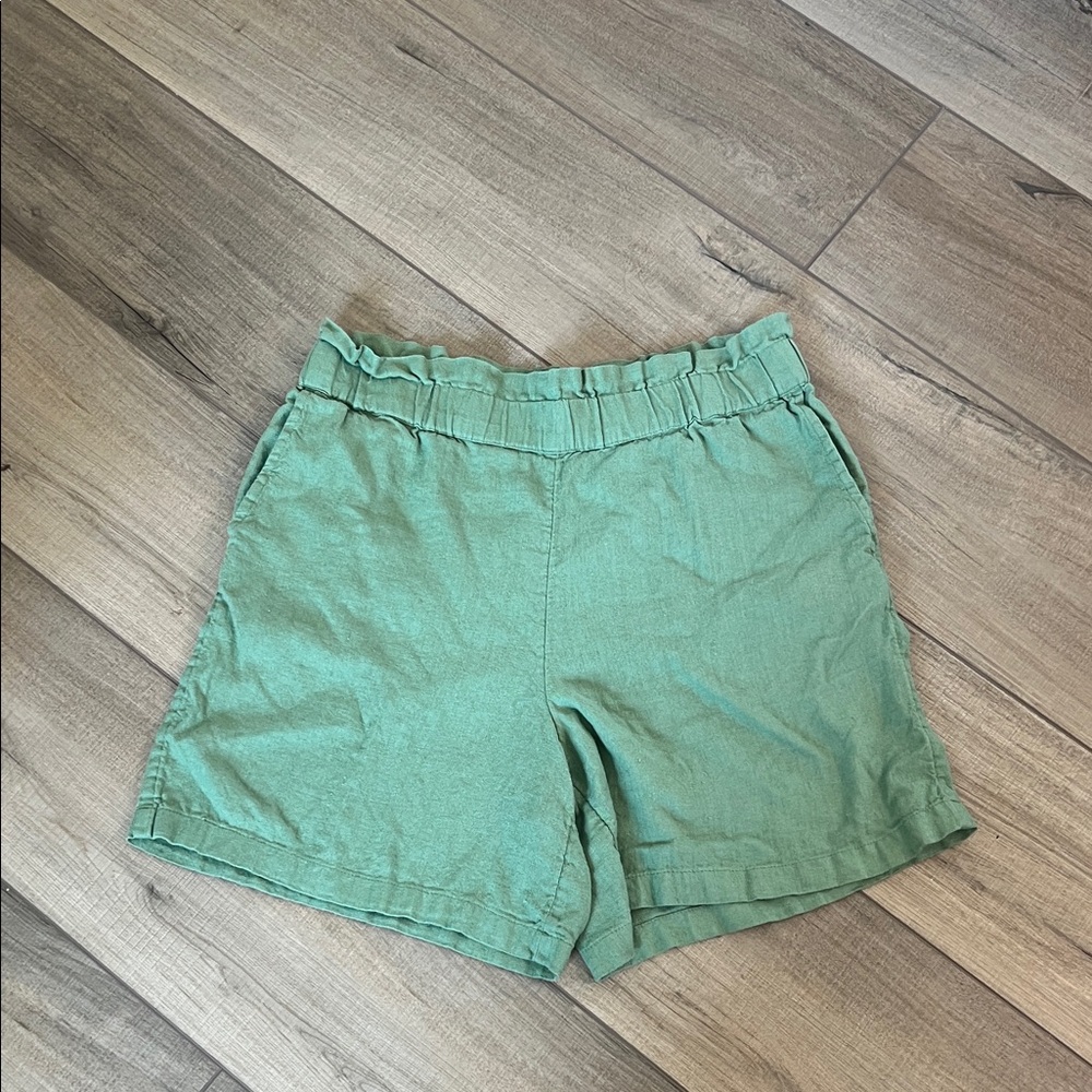 Jason Wu Linen Pull On High Waist Sage Green Shorts